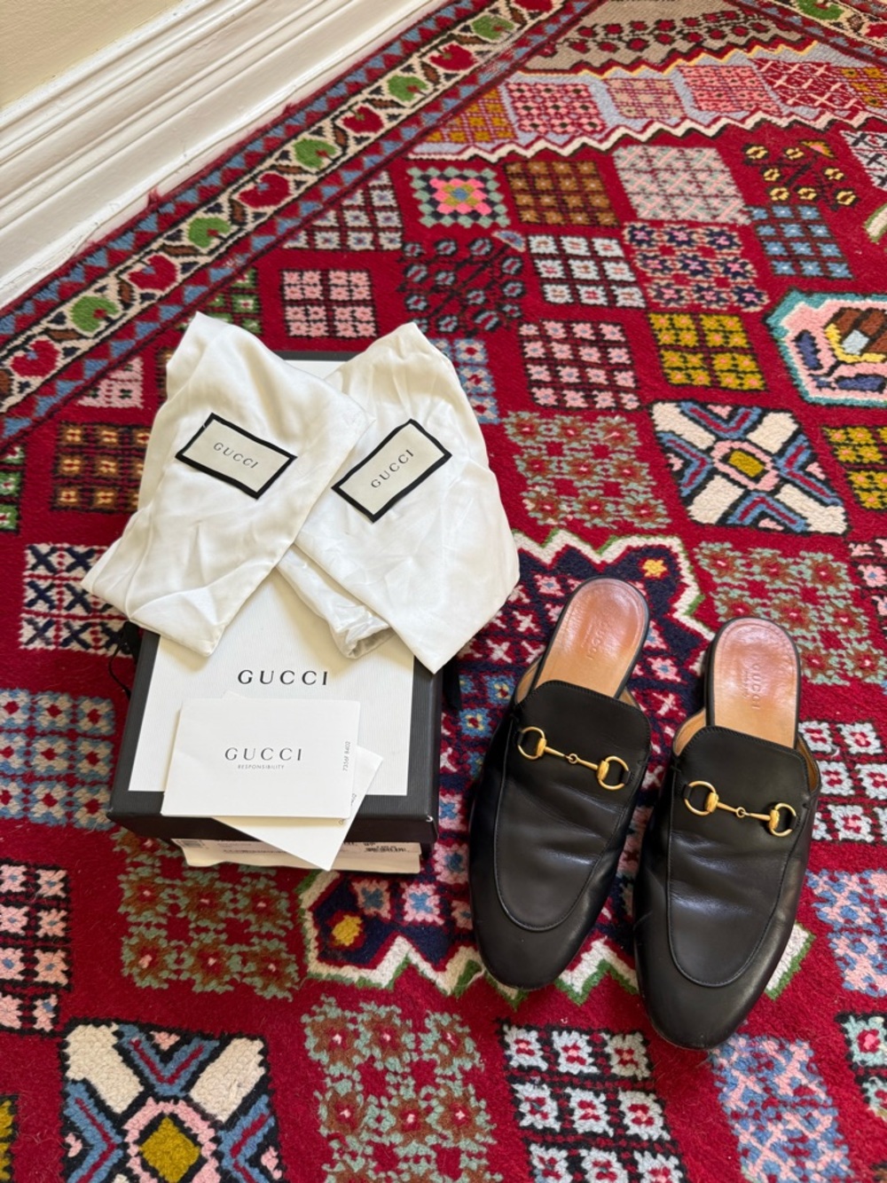 Gucci Black Princetown Leather Horsebit Loafers with Gold Hardware